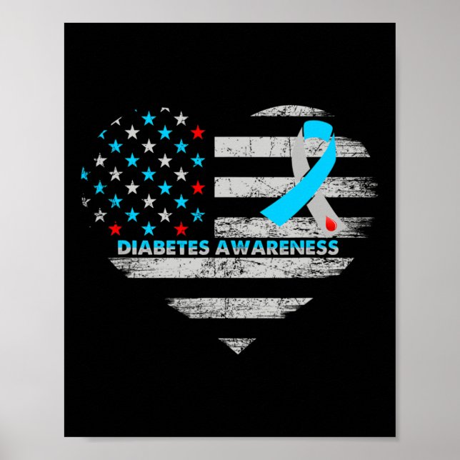 Póster Usa Flag Diabetes Awareness Heart Family Support  (Frente)