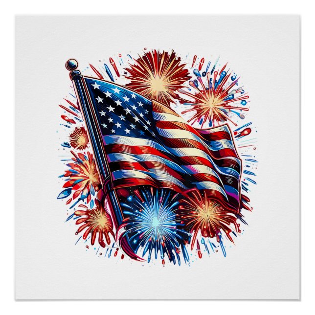 Póster USA Flag Fireworks Patriotic (Anverso)