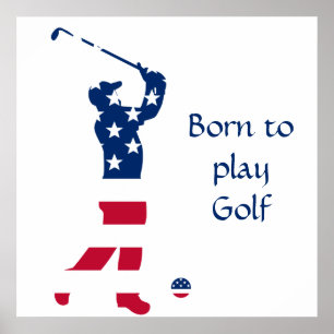 Póster USA golf American flag golfer