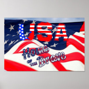 Póster USA Home of the Brave Flag