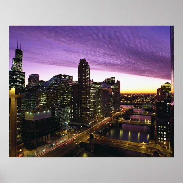 Póster USA, IL, Chicago. Chicago skyline and river (Frente)