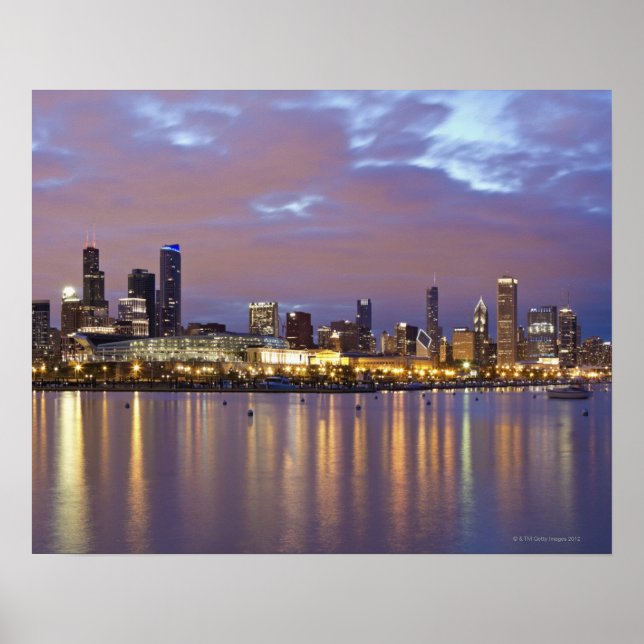 Póster USA, Illinois, Chicago, City skyline over Lake 5 (Frente)