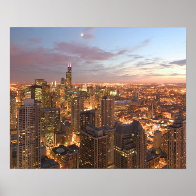 Póster USA, Illinois, Chicago: Evening View of The Loop (Frente)