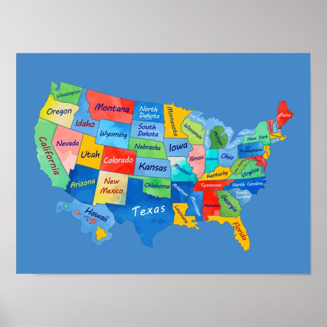 Póster USA MAP watercolor artwork (Frente)