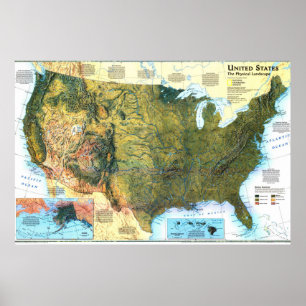 Póster "USA: Mapa paisajístico físico ...