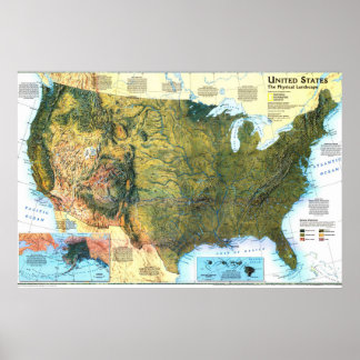Póster "USA: Mapa paisajístico físico ...
