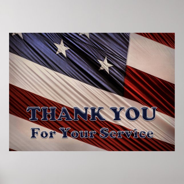 Póster USA Military Veterans Patriotic Flag Thank You (Frente)