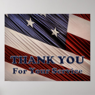 Póster USA Military Veterans Patriotic Flag Thank You