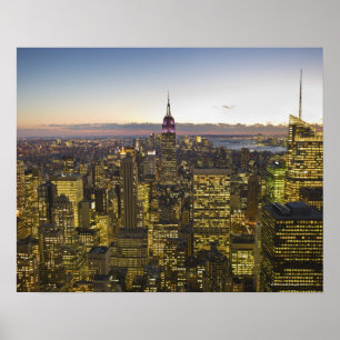 Póster USA, New York, New York City, Cityscape at dusk 2