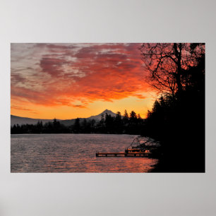 Póster USA, Oregon. Blue Lake And Mt Hood At Sunrise