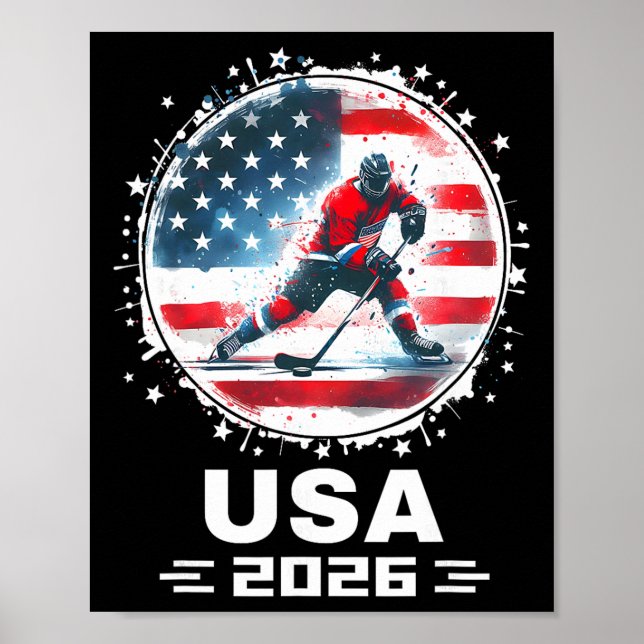 Póster Usa Team 2026 United States American Flag Hockey U (Frente)