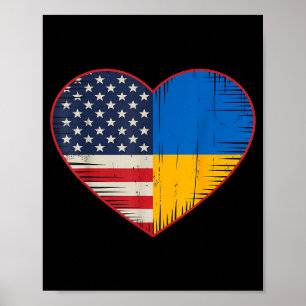 Póster Usa Ucrania Corazón - Doble Ciudadanía