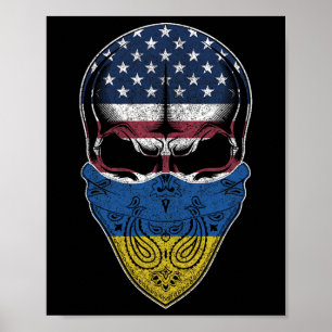 Póster Usa Ucrania Raíces - Cráneo de Bandera Estadounide