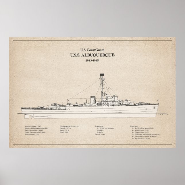 Póster USCG USS Albuquerque PF-7 - SBD (Frente)