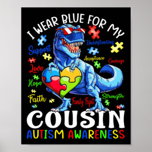 Póster Usé Azul Para Mi Primo Autismo Conciencia Dinosau