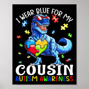 Póster Usé Azul Para Mi Primo Autismo Conciencia Dinosau