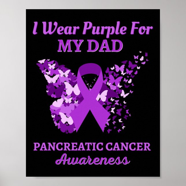 Póster Usé Púrpura Para Mi Papá Por El Cáncer Pancreático (Frente)
