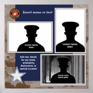 Póster USMC Camo and Blue Photo Collage