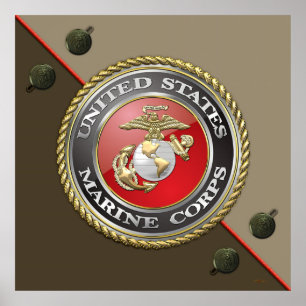 Póster USMC Emblem & Uniform [3D]