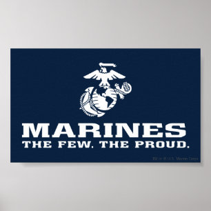 Póster USMC Los Pocos El Orgulloso Logo Apilado - Blanco