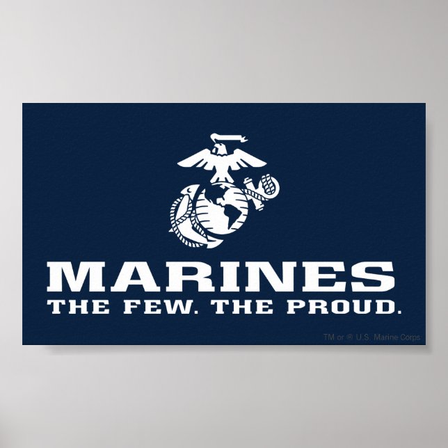Póster USMC Los Pocos El Orgulloso Logo Apilado - Blanco (Frente)