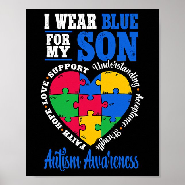 Póster Uso Azul Para Concienciar Sobre El Autismo De Mi H (Frente)