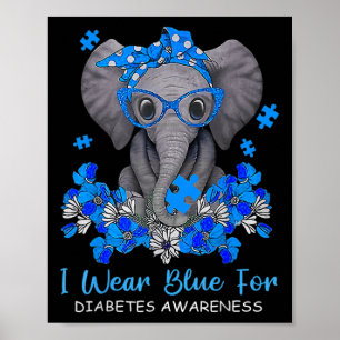 Póster Uso Azul Para La Diabetes Concienciación Elefante