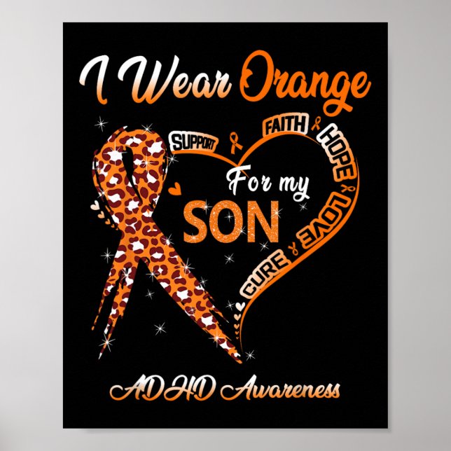Póster Uso Naranja Para Mi Hijo Adhd Awareness Ribbon (Frente)