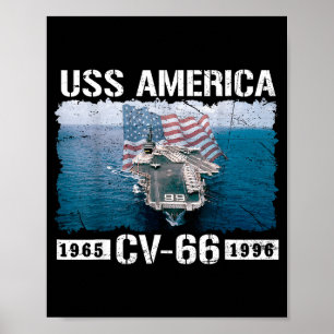 Póster Uss america cv-66 est 1965-1996 bandera aeronave