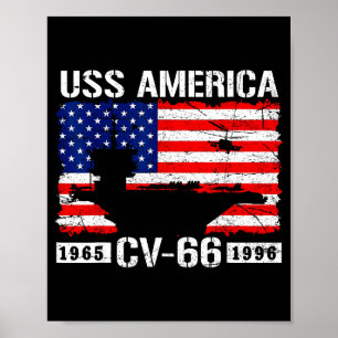 Póster Uss america cv-66 est 1965-1996 bandera usa avión