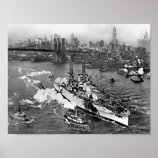 Póster USS Arizona en el río Este - NYC - 1916 (Frente)