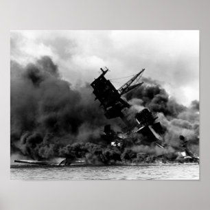 Póster USS Arizona que quema en Pearl Harbor
