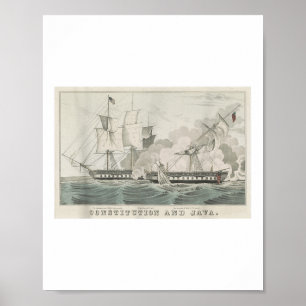 Póster Uss Constitution & amp; Hms Java Naval Battle Illu