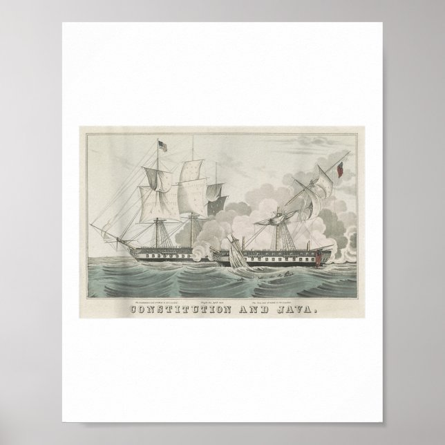 Póster Uss Constitution & amp; Hms Java Naval Battle Illu (Frente)