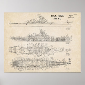 Póster USS IOWA Blueprint (Archival)