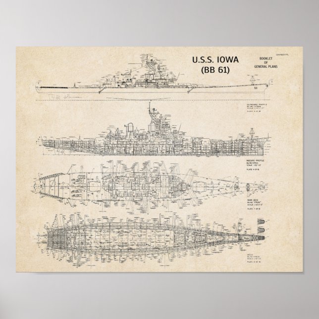 Póster USS IOWA Blueprint (Archival) (Frente)