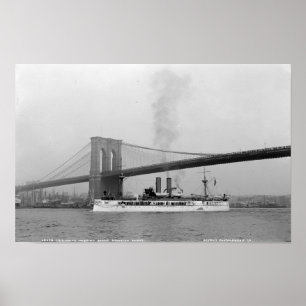 Póster USS Maine y el puente de Brooklyn