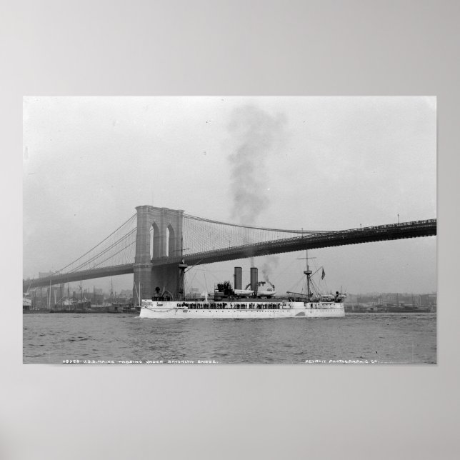 Póster USS Maine y el puente de Brooklyn (Frente)