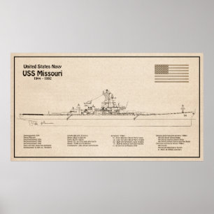 Póster USS Missouri - Planes de trazado de buques SD