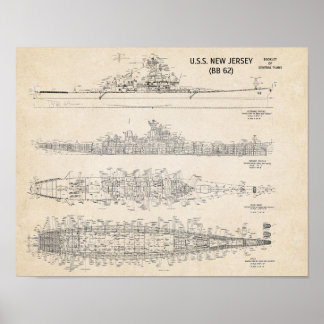 Póster USS NEW JERSEY Blueprint