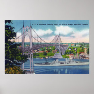 Póster USS Portland Passing Under St. John's Bridge