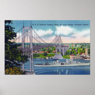 Póster USS Portland Passing Under St. John's Bridge