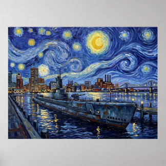 Póster USS Torsk Baltimore Submarino Noche estrellada