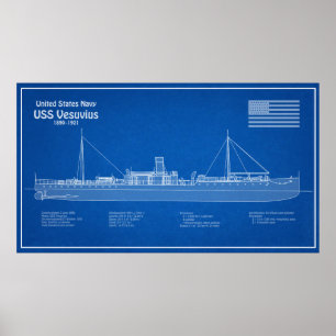 Póster USS Vesuvius - Planes de trazado de buques ABD