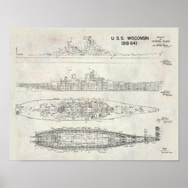 Póster USS Wisconsin Blueprint (Frente)