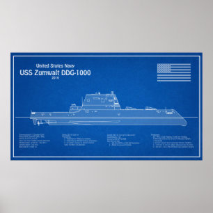 Póster USS Zumwalt - Planes de trazado de buques ABD