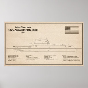 Póster USS Zumwalt - Planes de trazado de buques SD