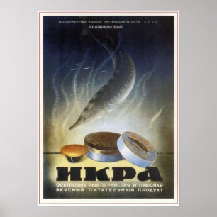Póster USSR Soviet Sturgeon Caviar Advertising 1952