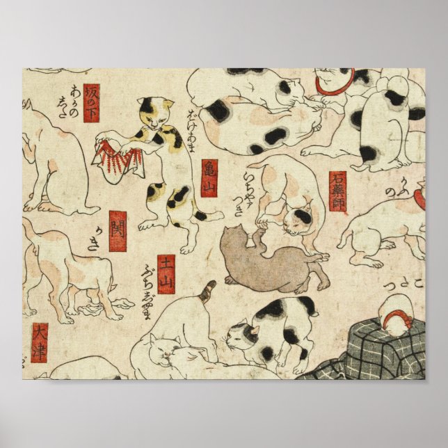 Póster Utagawa Kuniyoshi - Gatos (Frente)
