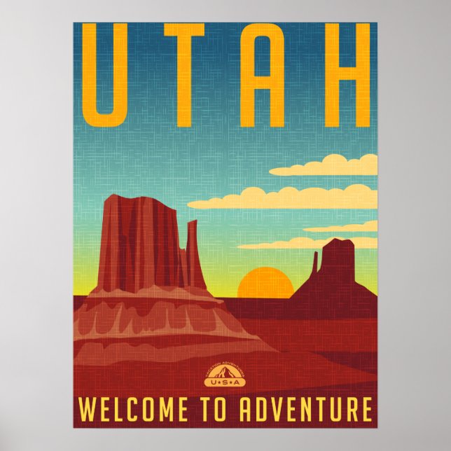 Póster Utah Adventure - Diseño de época (Frente)